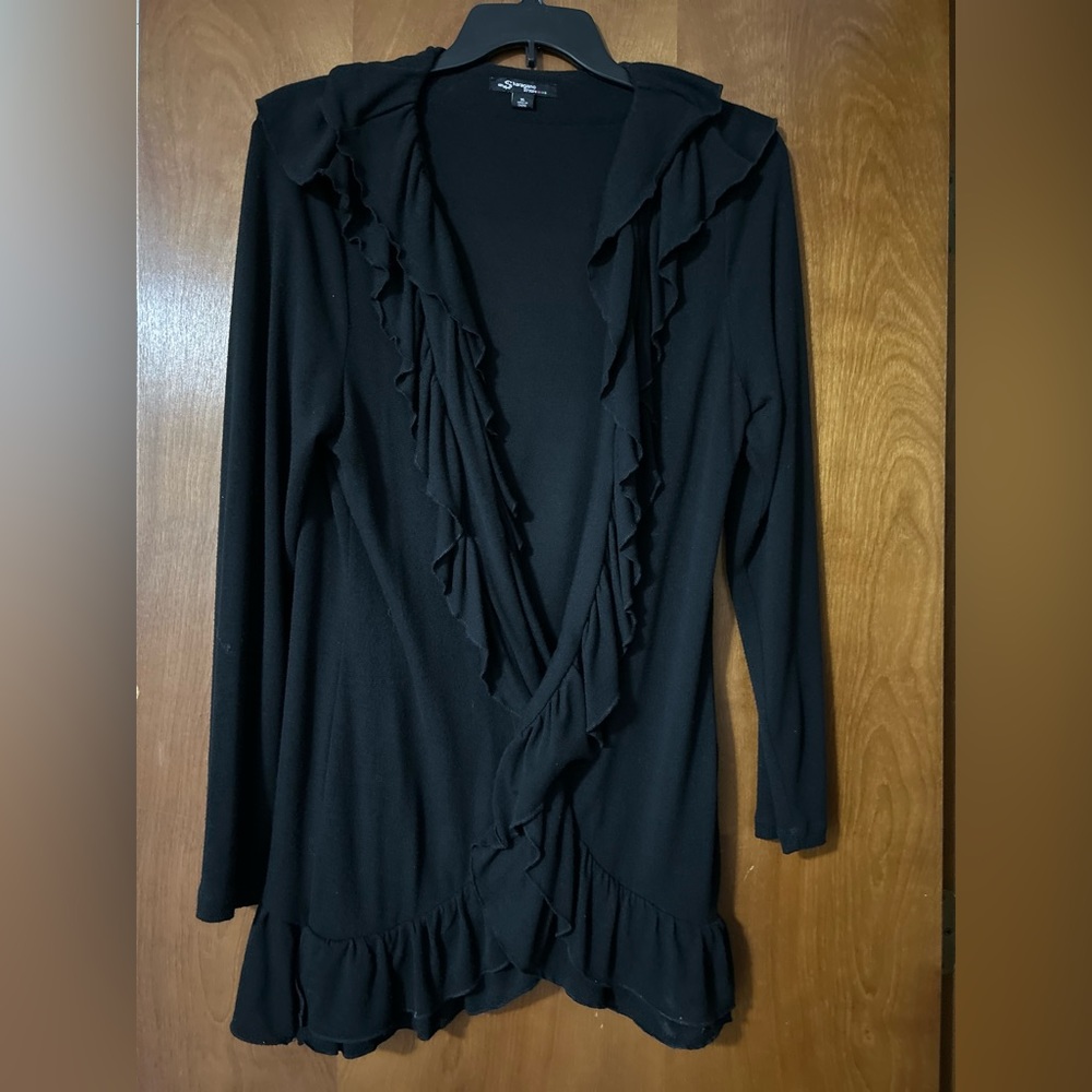 Sharagano Studio black, lightweight ruffle trimmed cardigan, sz xl
